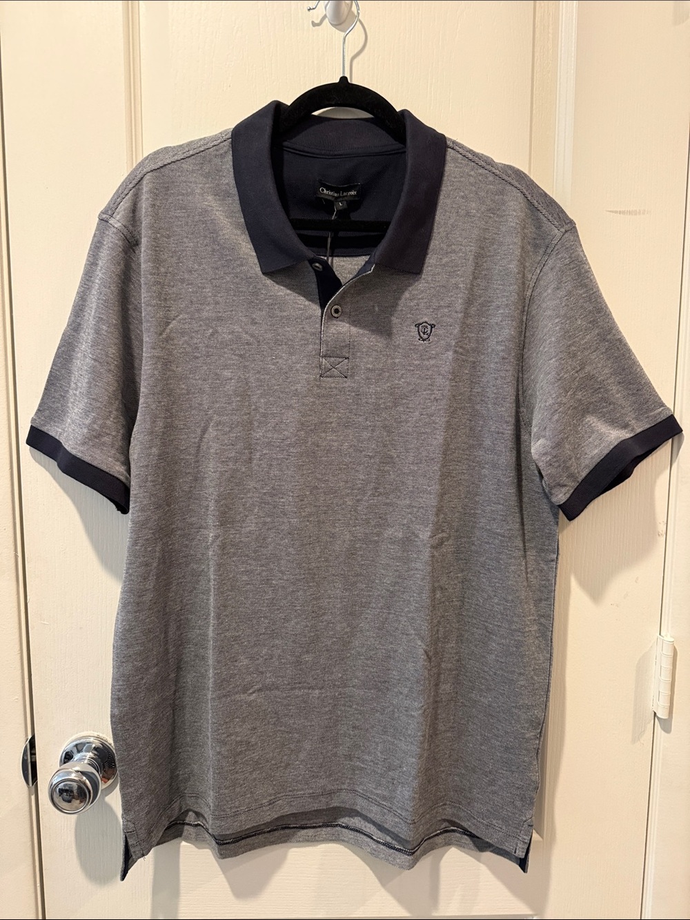 Christian Lacroix Gray Polo with Navy Collar and Cuffs